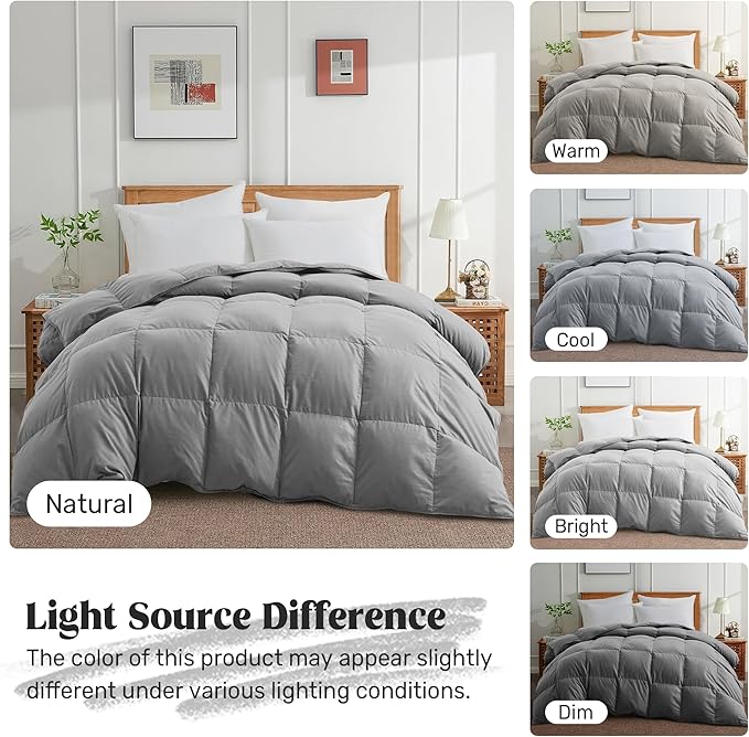 Joysoul Twin Size Down Comforter - All Season Ultra Soft Goose Down & Feather Fiber Fill, Luxury Hotel Dark Gray Duvet Insert with Corner Tabs (68" X 88")