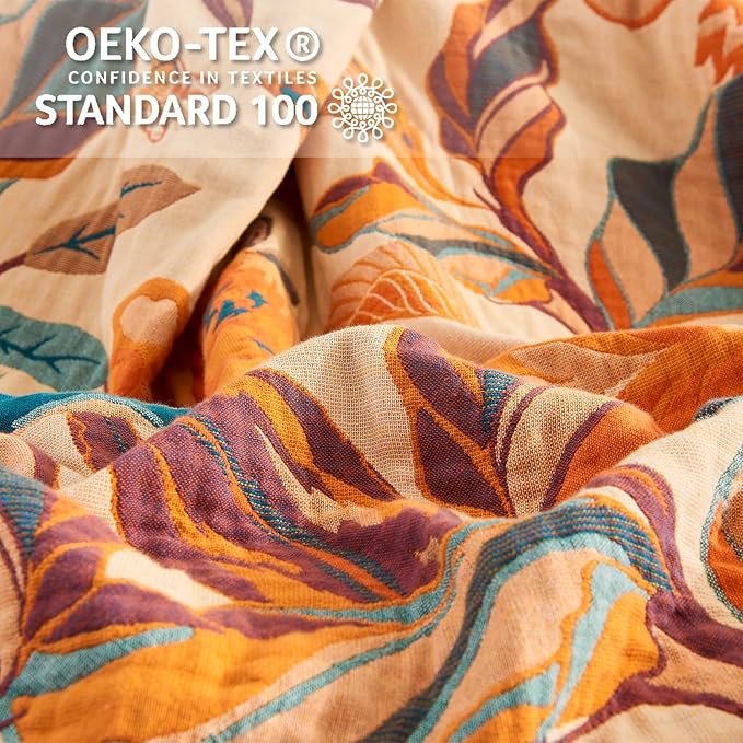 Boho Throw Blanket for Bed-100% Cotton Soft Breathable Farmhouse Decor Boho Quilt for Sofa (Flowers Tulips, 60"x80")