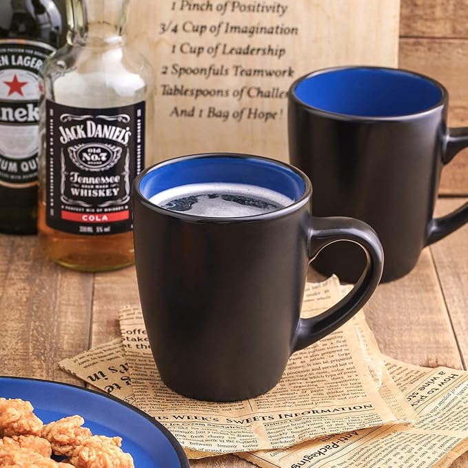 Stone Lain Stoneware Dish Set, 4 Mugs, Albie - Blue and Black