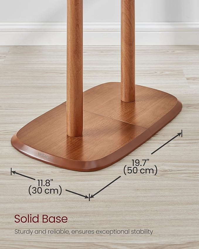 VASAGLE Coat Rack, Free Standing Coat Stand, Hall Coat Tree with 8 Hooks and Storage Shelf, 67.2 Inch Tall, for Coats, Hats, Bags, for Entryway, Hallway, Bedroom, Caramel Brown URCR040K01