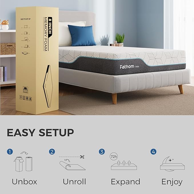 FATHOM Firm Full Mattress 10 Inch Memory Foam Mattress Full Size Bed in a Box for Back Pain Relief and Cool Sleep with Gel Foam and Removeable Fiberglass Free Cover, CertiPUR-US Certified