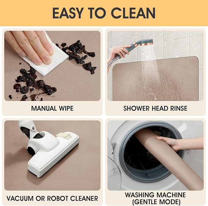 Ultra Thin Non-Slip Bath Mat Fit Under Door, Upgrade Backing Non Slip Bath Mat, Quick Dry Ultra Absorbent Bathroom Rugs, Machine Washable Bath Mats for Bathroom, Bathtub & Kitchen, Taupe, 36"x24"