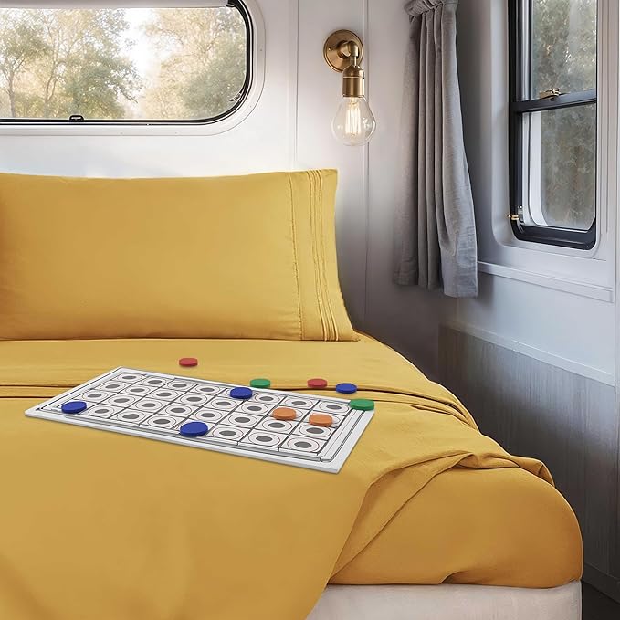 Clara Clark Bed Sheets, Premier 1800 Series 4 Piece RV Queen Sheet Set, Luxury Soft Sheets for RV Bunks, Short Queen - Camel Gold