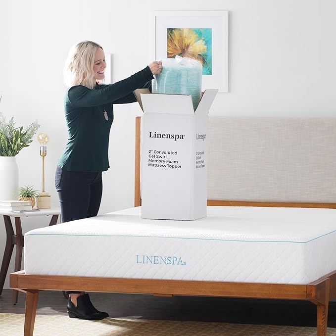Linenspa 2 Inch Convoluted Gel Swirl Memory Foam Mattress Topper - Promotes Airflow - Relieves Pressure Points - Queen