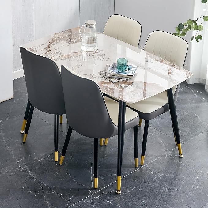 Dining Room Table Set for 4,Small Dining Table Set for 4, Sintered Stone Kitchen Table Top and Modern Chairs Set of 4 for Kitchen Dining Room, Small Space
