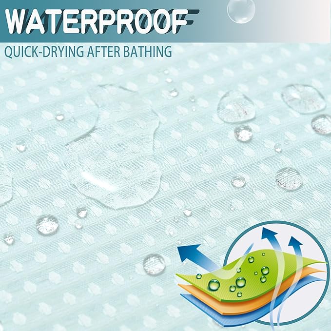 Conbo Mio No Hook Waffle Weave Shower Curtain with Snap in Liner Set, Hotel Luxury Blue Shower Curtains for Bathroom with See Through Top Window, Waterproof, Washable 71W x 74H