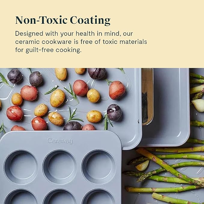 Caraway Nonstick Ceramic Bakeware Set (11 Pieces) - Baking Sheets, Assorted Baking Pans, Cooling Rack, & Storage - Aluminized Steel Body - Non Toxic, PTFE & PFOA Free - Marigold