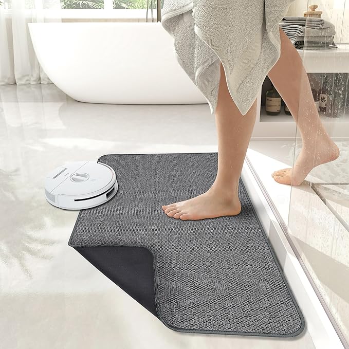 Bath Mat,Ultra Thin Bathroom Runner Rugs,Large Bath Mats for Bathroom,Quick Dry,Non-Slip,Machine Washable,Low Pile,Bath Rug,Shower Outside,Sink,Home Decor Accessories.Dark Grey,1'5"x2'11"(17x35inch)