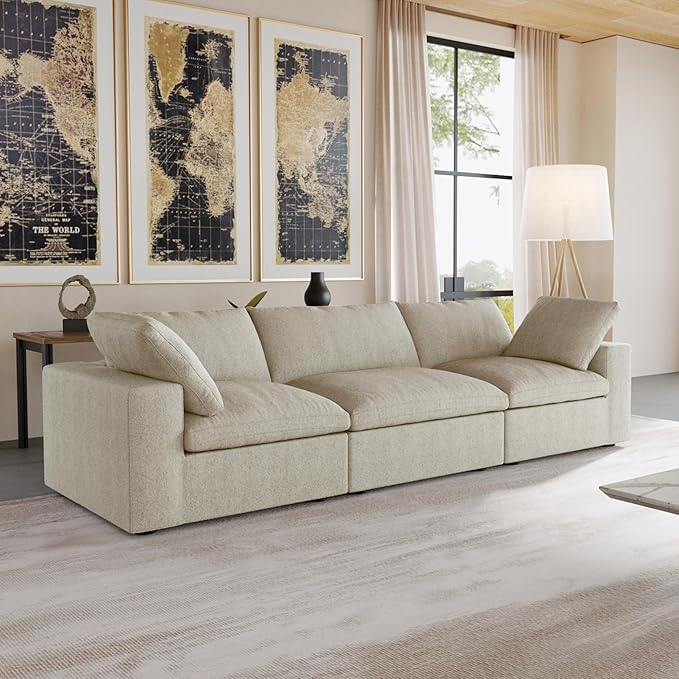 JACH 3-Seater Cloud Modular Sectional Couches, Convertible Couch, Cushion Covers Removable, Cloud Sofa, Sectional Sofas for Living Room Bedroom Apartment, (Khaki)