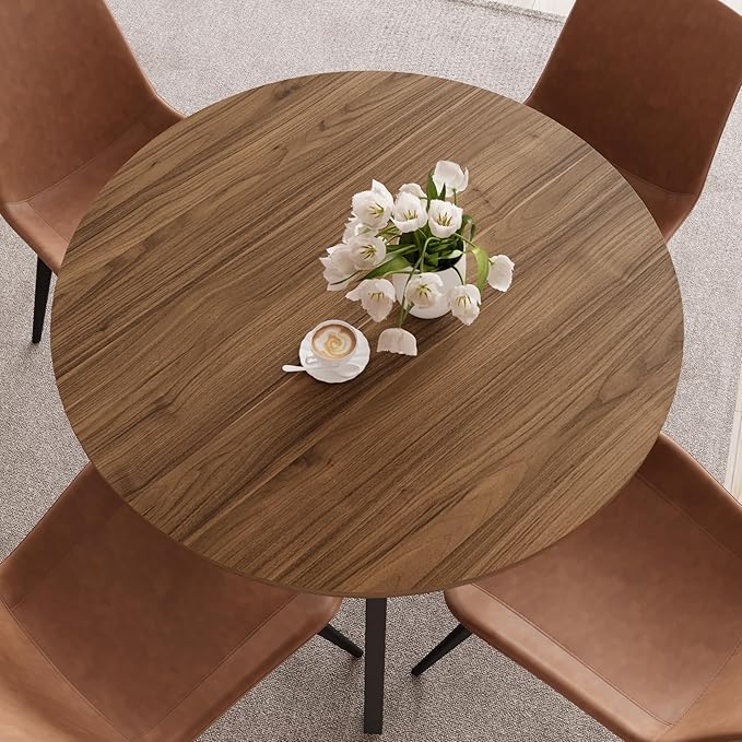 34.6 Inch Walnut Round Dining Table for 4, Space-Saving Dinette Perfect for Kitchen Dining Living Room(Walnut Table)