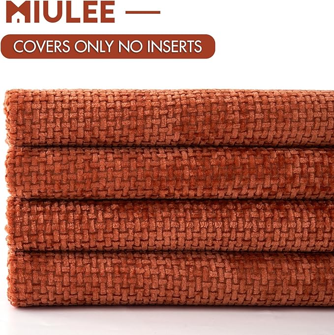 MIULEE Fall Pack of 4 Couch Throw Pillow Covers 18x18 Inch Burnt Orange Soft Decorative Chenille Pillow Covers Farmhouse Accent Cushion Covers for Boho Home Decor Sofa Bedroom Living Room
