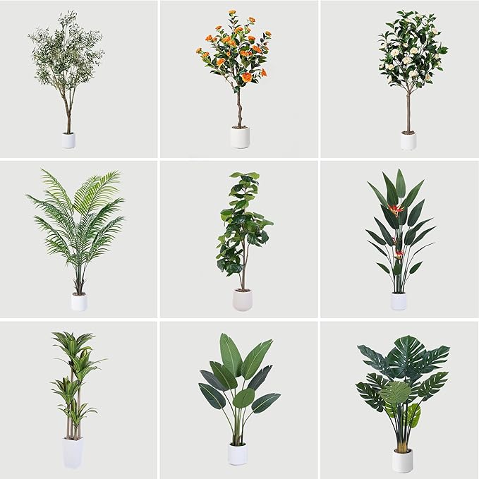 Artificial Olive Tree 7FT, Indoor Fake Silk Plant with Realistic Trunk, Leaves, Fruits and White Planter, Faux Potted Tree for Home Decor and Housewarming Gift, 1 Pack