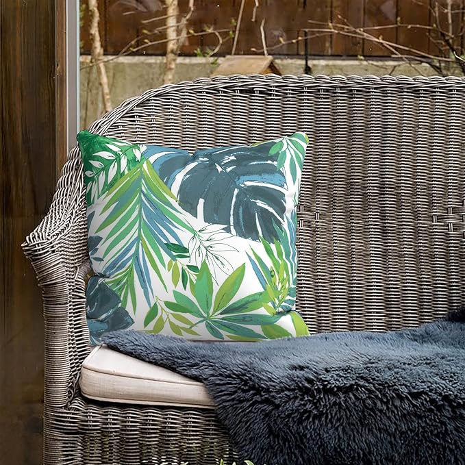 Outdoor Pillows for Patio Furniture 18x18 inch, Square Outdoor Throw Pillows with Inserts, Decorative Toss Pillows for Garden Couch Home Sofa Office Chair, Pack of 2, Islamorada Blue Green