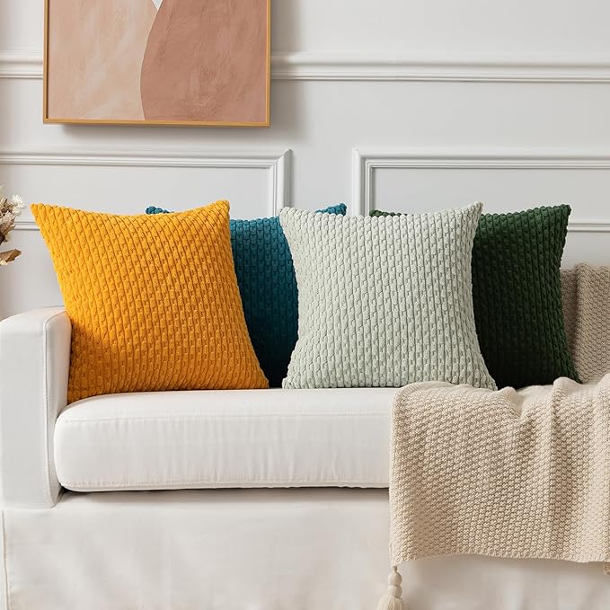 Kevin Textile 2 Packs Light Green 26x26 Pillow Covers Spring Euro Pillow Covers with Stripe Pattern Big Throw Pillow Covers for Couch Bedroom 66x66 cm