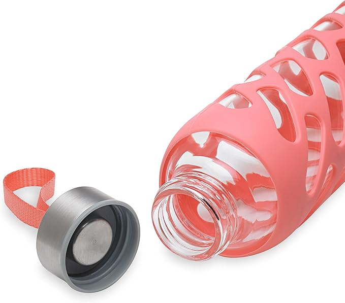 Gaiam Water Bottle Sure-Grip Glass Bottle with Protective Silicone Sleeve, 20 oz