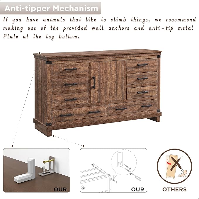 RedLemon Farmhouse 8 Drawers Dresser for Bedroom, Wood Large Chest of Drawers with Thick Plank, Rustic Dresser for Bedroom, Living Room, Reclaimed Barnwood Color