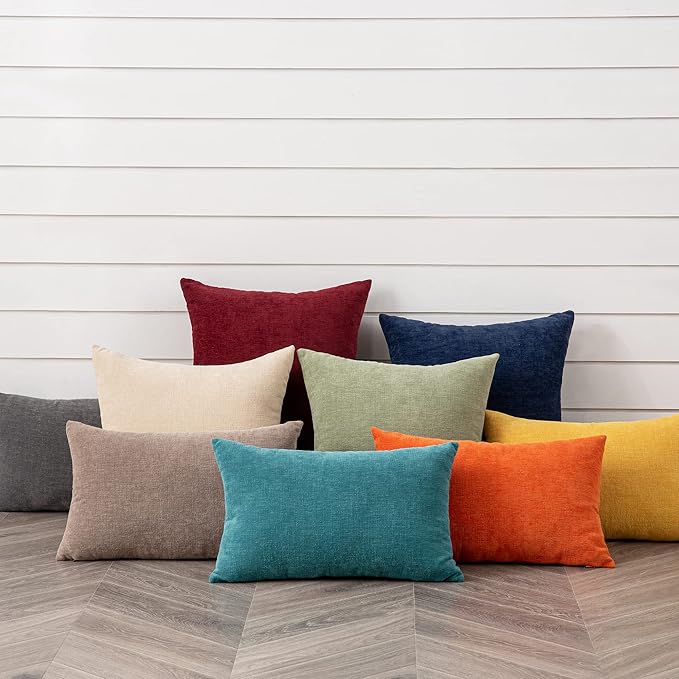 GAWAMAY Decorative Square Throw Pillow Covers 18"x18" Inch Set of 4, Super Soft Chenille Pillows Cover Fall Pillowcase for Living Room Bedroom Sofa Couch Cushion Cover Burgundy Red 45x45cm