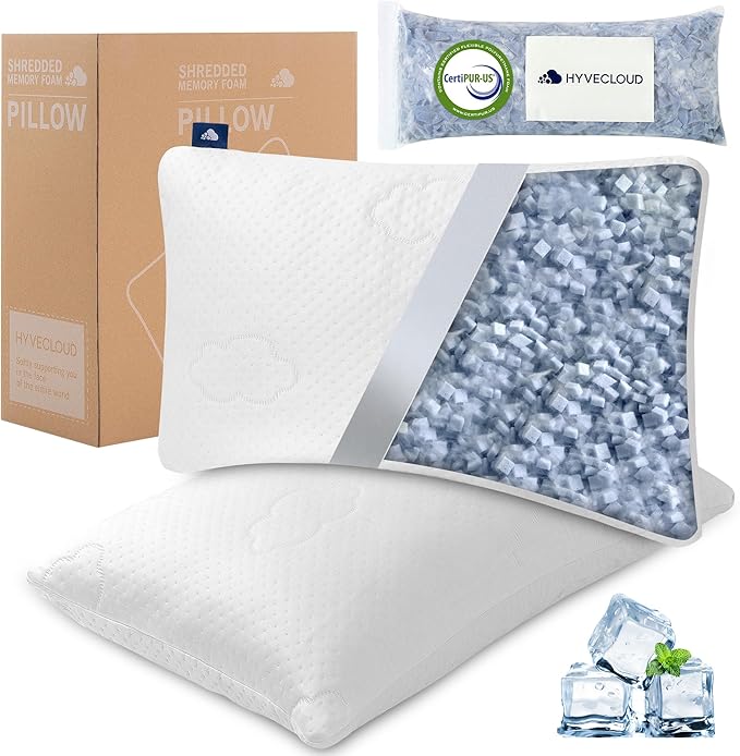 Cooling Side and Back Pillow - Comfort for Neck and Shoulder Pain - Crush Memory Foam Cooling Pillow, Adjustable Soft Bed Pillow,Rectangular White-Cooling++, Queen+Extra Fill Pack of 2