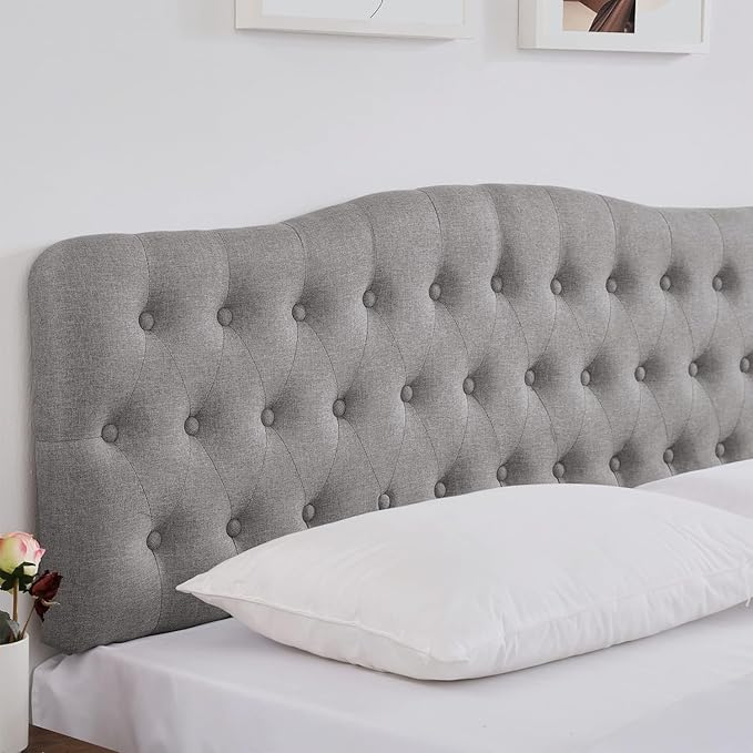Upholstered Queen Headboard, Button Diamond Tufted Headboard with Adjustable Height and Solid Wood Leg, Linen Fabric Padded Headboards for Queen Size Bed, Mordern Head Board, Grey