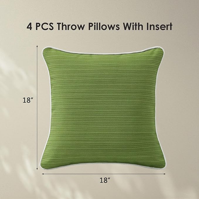 Decorative Outdoor Water Repellent Throw Pillows with Inserts, Set of 4, 18" x18" Pillows for Patio, Backyard, Bed, Couch, and Patio Furniture, Lawn Green