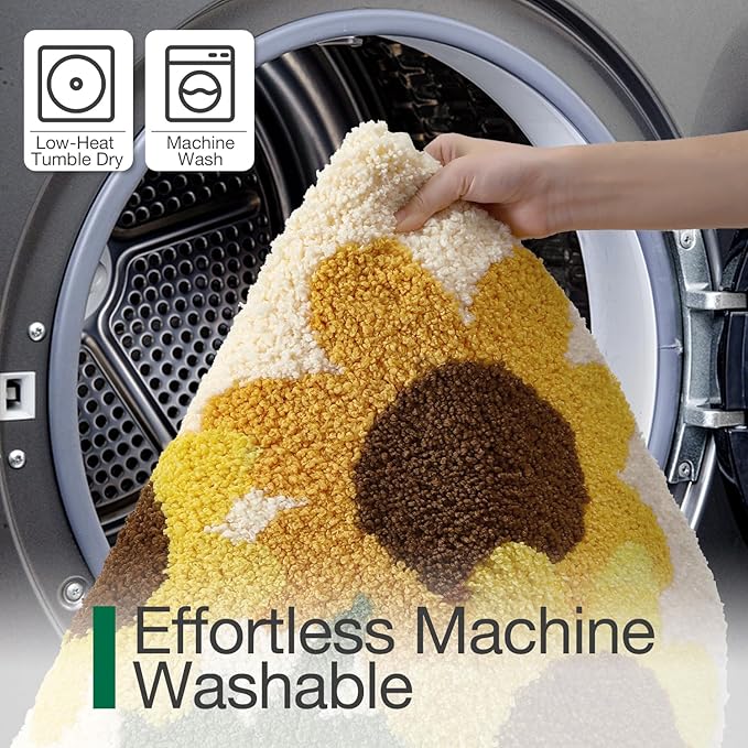 LUMI Bathroom Rug 24x36, Soft Absorbent Microfiber Bath Mats, Non-Slip Machine Wash Bath Mats for Bathroom, Shower and Bathtub Floor, Sunflower