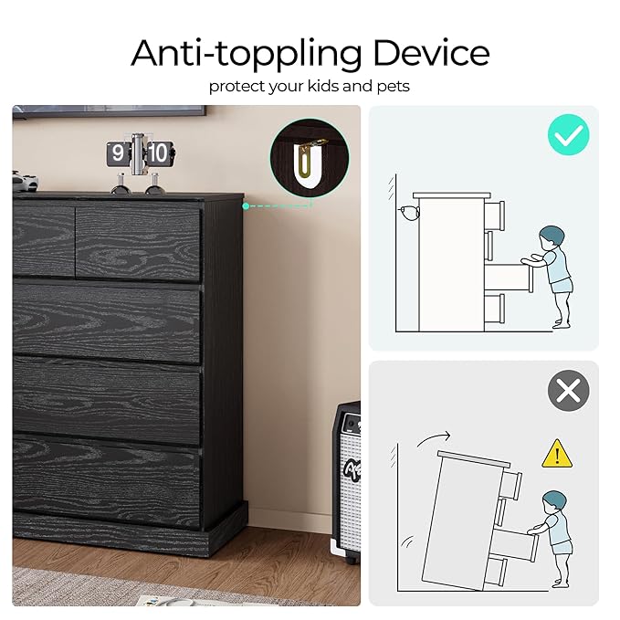 LINSY HOME 10 Drawer Dresser for Bedroom, 53" Wide Chest of Deep Drawers, Modern Farmhouse TV Stand Dressers with Storage, Large Drawer Organizer for Bedroom, Living Room, Handless Design, Black