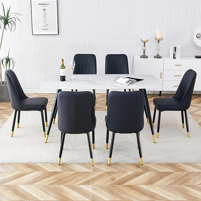 Dining Table Set for 6 with Chairs,Dining Room Sets for 6, Sintered Stone Kitchen Table Top and Modern Chairs Set of 6 for Kitchen Dining Room