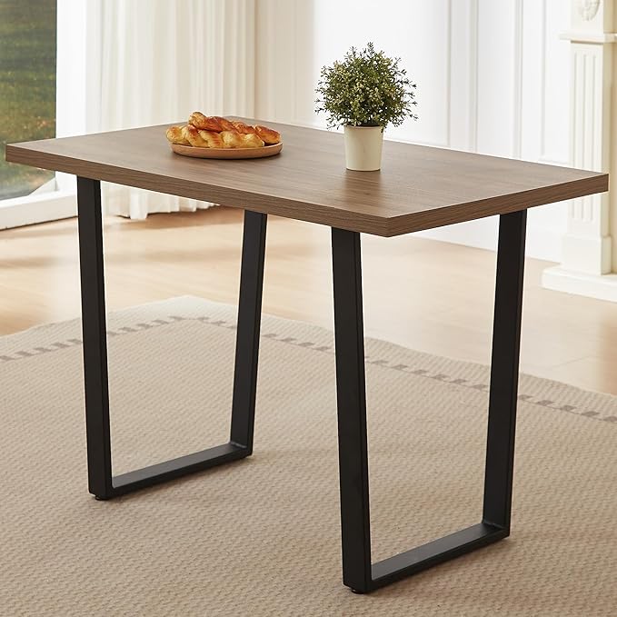 42.9 Modern Dining Kitchen Table for 4, Space-Saving Rectangular Design with Metal Legs, Suitable for Dining Room Kitchen Restaurant (Walnut Table)
