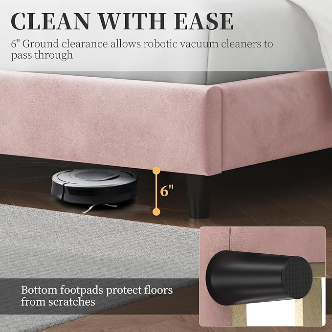 Yaheetech Queen Bed Frame Upholstered Platform Bed with Wing Side/Wooden Slat Support/Tufted Headboard with Wing Side/Mattress Foundation/No Box Spring Needed,Pink Queen Bed