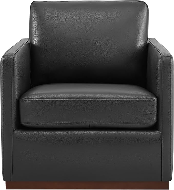 CHITA Genuine Leather Swivel Accent Chair, FSC Certified Mid Century Modern Arm Chair for Living Room and Bedroom, Fully Assembled, Black