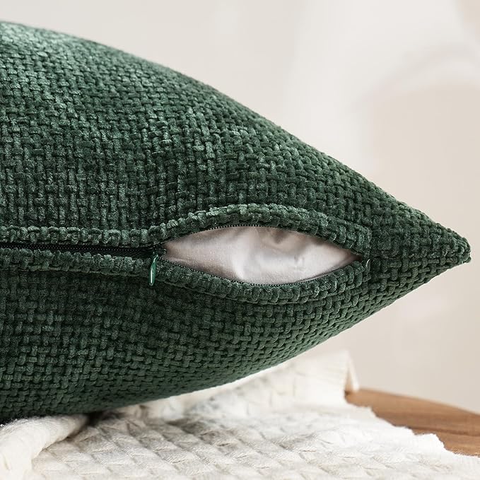 MIULEE Pack of 4 Couch Throw Pillow Covers 16x16 Inch Neutral Green Soft Decorative Chenille Pillow Covers Farmhouse Accent Cushion Covers for Boho Home Decor Spring Sofa Bedroom Living Room