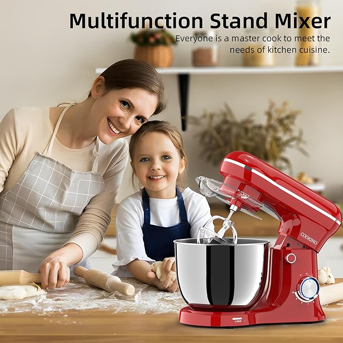 Electric Stand Mixer,10 Speeds Tilt-Head Food Mixer, 3-IN-1 Kitchen Mixer for Daily Cooks with 6 QT Bowl,Dough Hook, Beater, Whisk (Empire Red)