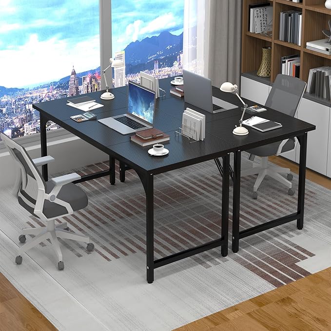 55inch Computer Desk with Deeper Carbon Fiber Desktop, Gaming Office Desk with Sturdy Metal Frame,Home Office Desk for Gaming, Working, Studying, Black