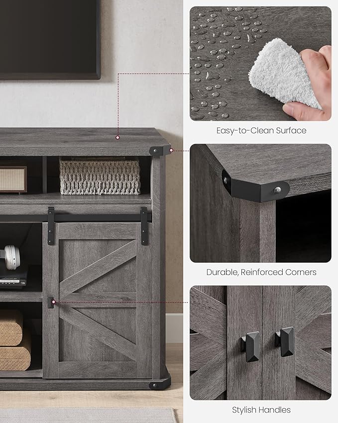 VASAGLE TV Stand for TVs up to 65 Inches, Farmhouse Entertainment Center with Sliding Barn Doors, TV Console Table for Living Room, Misty Gray ULTV322G68