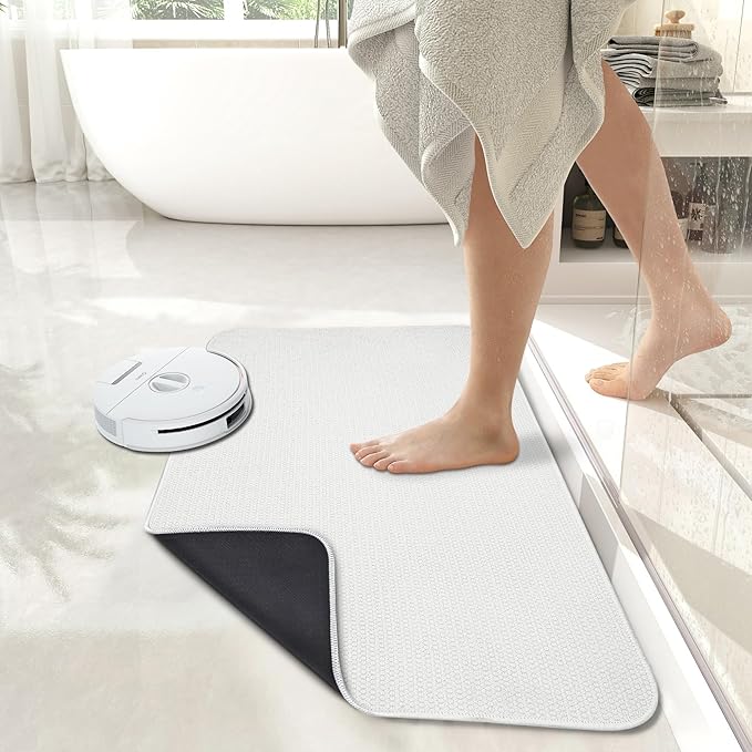 Bath Mat,Ultra Thin Bathroom Rugs,Rubber Bath Mats for Bathroom,No Slip Bath Rugs,Quick Dry,Machine Washable,Low Pile,Absorbent,Shower Outside,Sink,Home Decor Accessories.White,2'x3'(24x36inch)