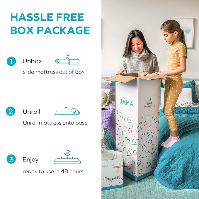 MLILY JAMA 8 Inch Kids Twin Size Mattress, Memory Foam Medium Firm, Made in The USA of US Foam and Global Materials,CertiPUR-US Certified,75x38x6,Blue