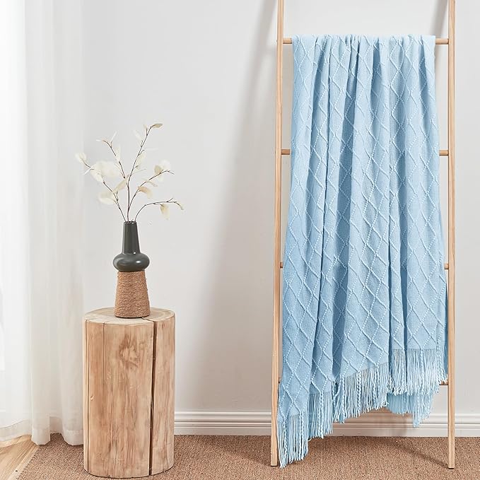 inhand Knitted Throw Blanket for Couch and Bed, Soft Living Room Home Decor Knitted Blanket with Tassel, Outdoor Lightweight Breathable Summer Blanket, Farmhouse Warm Woven Decorative, 50"x60"