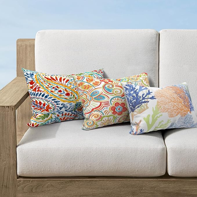 Pack of 2 Outdoor Lumbar Pillow Covers, All Weather Cushion Pillow Cases 12x20 Inch, Pillowcase for Patio Couch Decoration, Paisley Multi