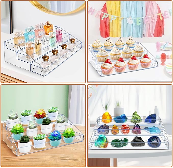 Miniature Display Shelf, 2.75 Inches Clear Acrylic Wide Miniature Storage and Display Stand-3 Tiers