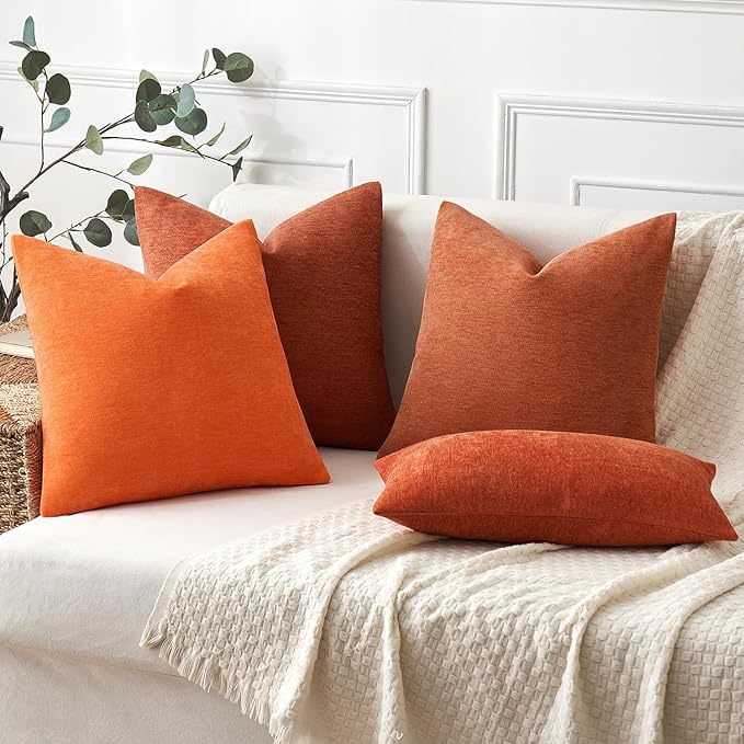 MIULEE Pack of 2 Orange Decorative Fall Pillow Covers 20x20 Inch Soft Chenille Couch Throw Pillows Farmhouse Cushion Covers for Home Decor Sofa Bedroom Living Room