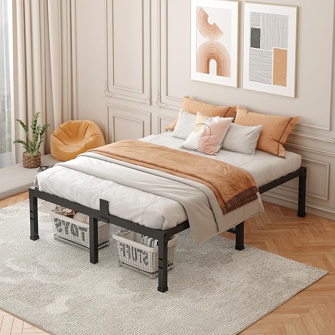 FUIOBYVV Queen Bed Frames, 16 Inch Heavy Duty Metal Platform Bed Frame Qwin Size Support Up to 3500 lbs, No Box Spring Needed/No Shaking/Steel Slat Support/Noise Free/Easy Assembly