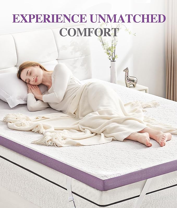 SINWEEK 3 Inch Firm Queen Mattress Topper with Cooling Gel Memory Foam & Ventilated Cover - Stretch Straps & Anti-Slip Bottom, CertiPUR-US Certified, Pressure Relief for Back/Stomach/Side Sleepers