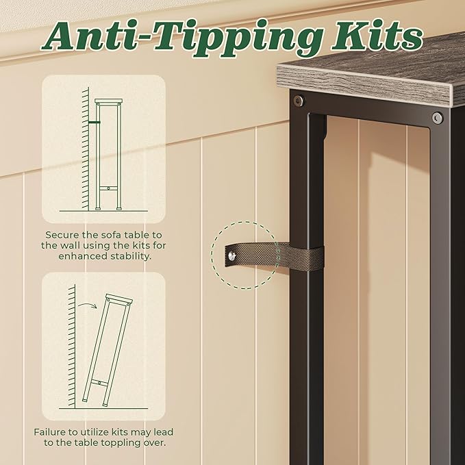 SUPERJARE 5.9 Inch Narrow Console Table with Outlet, Sofa Table Set of 2, Total Length 78'', Behind Couch Table, Long Entryway Tables with Charging Station, for Living Room, Charcoal Gray