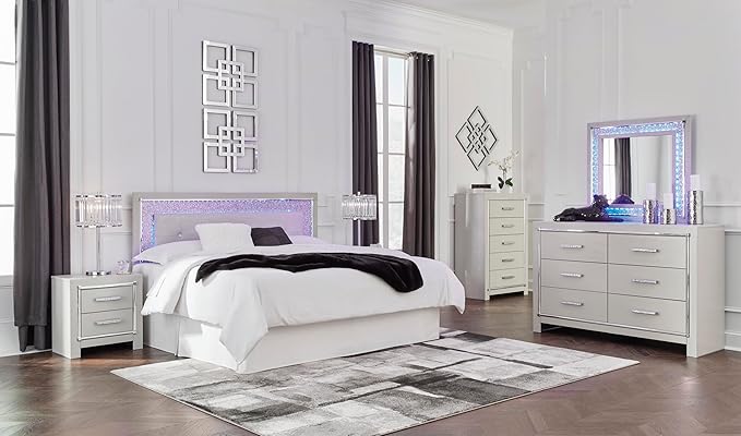 Signature Design by Ashley Zyniden Glam 5 Drawer Wide Chest with Safety Stop for Bedroom, Chrome