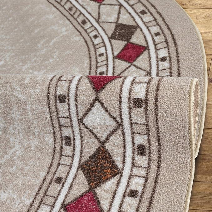 Antep Rugs Alfombras Modern Bordered 5x7 Non-Skid (Non-Slip) Low Profile Pile Rubber Backing Indoor Area Rugs (Beige, 5' x 7' Oval)