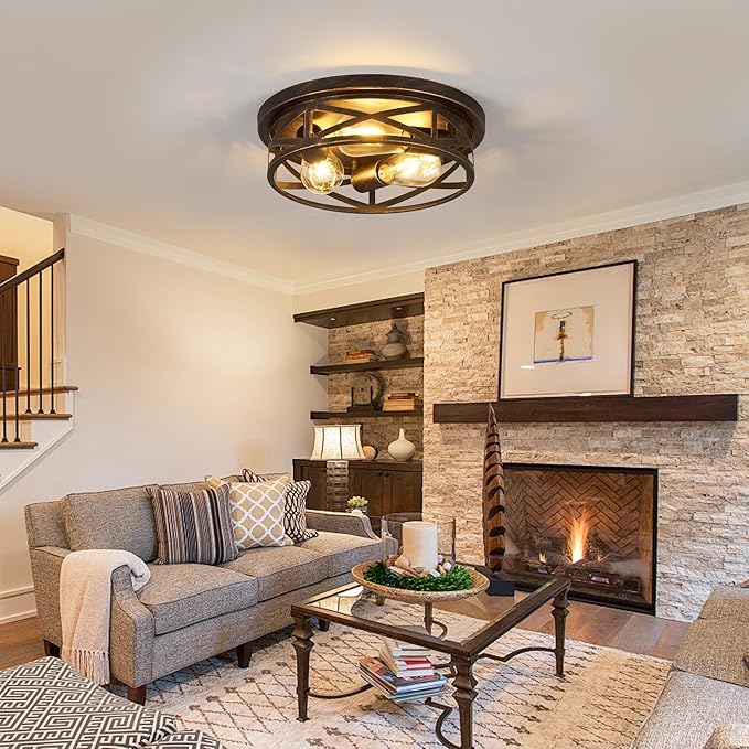 13 inch Flush Mount Ceiling Light Fixtures,3-Light Modern Hallway Light Fixtures Ceiling, Black Gold Lights Fixture Ceiling Mount for Farmhouse,Kitchen, Bedroom 2 Pack