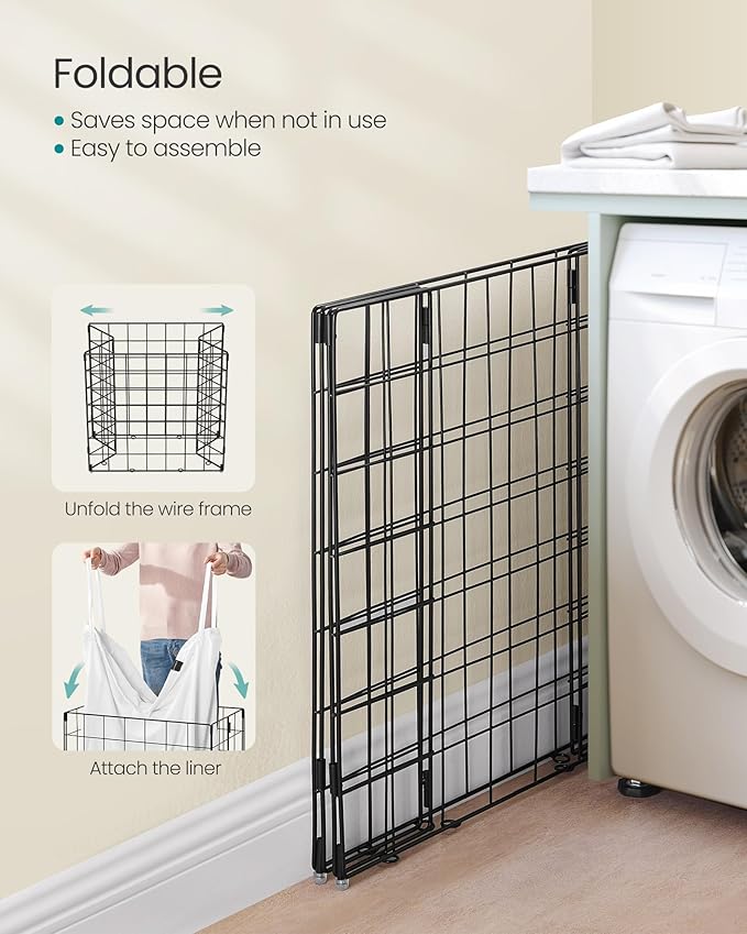 SONGMICS Laundry Hamper, 34.3 Gal. (130L) Laundry Basket, Collapsible Clothes Hamper, Removable and Washable Liner, Metal Wire Frame, for Bedroom Bathroom, Cream White ULCB113W01