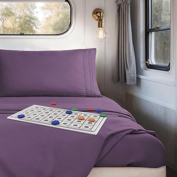 Clara Clark Bed Sheets, Premier 1800 Series 4 Piece RV Queen Sheet Set, Luxury Soft Sheets for RV Bunks, Short Queen - Purple Eggplant