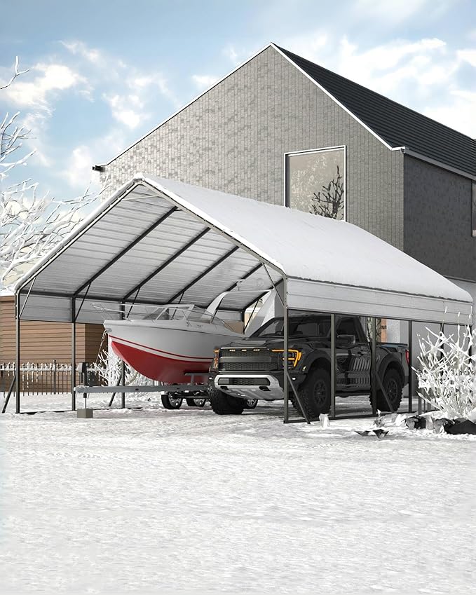 20'x25'x13' Metal Carport for 2 Cars, Heavy Duty Extra Tall Carport for Heavy Snow, Reinforced Frame, Permanent Shelter for Bass Boats, Full-Sized Pickup Trucks, and Tractors, N.W. 980 Lbs