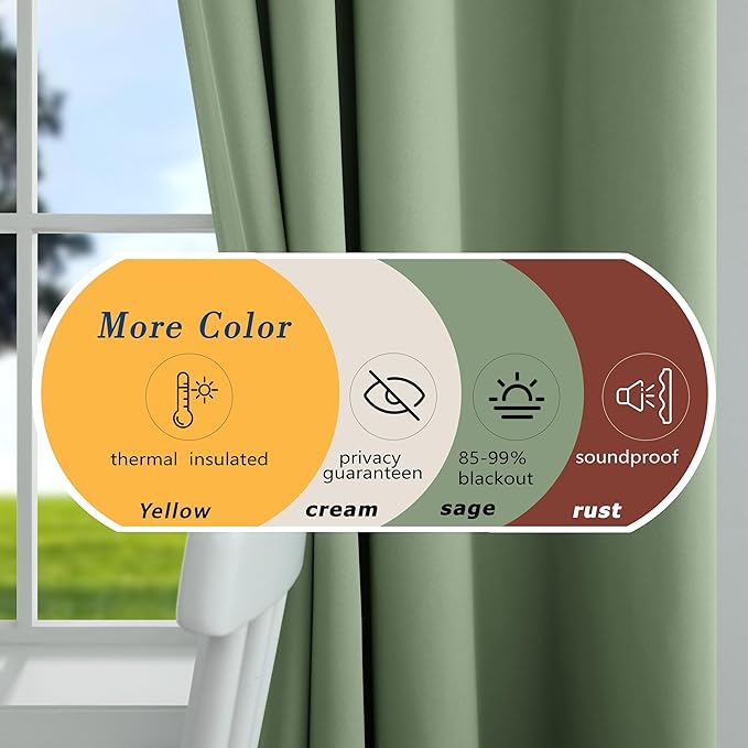Mrs.Naturall 108 Inch Curtains,Grommet Room Darkening Drapes Blackout Curtains 108 Inches Long for Living Room 2 Panels Set,Sage Green